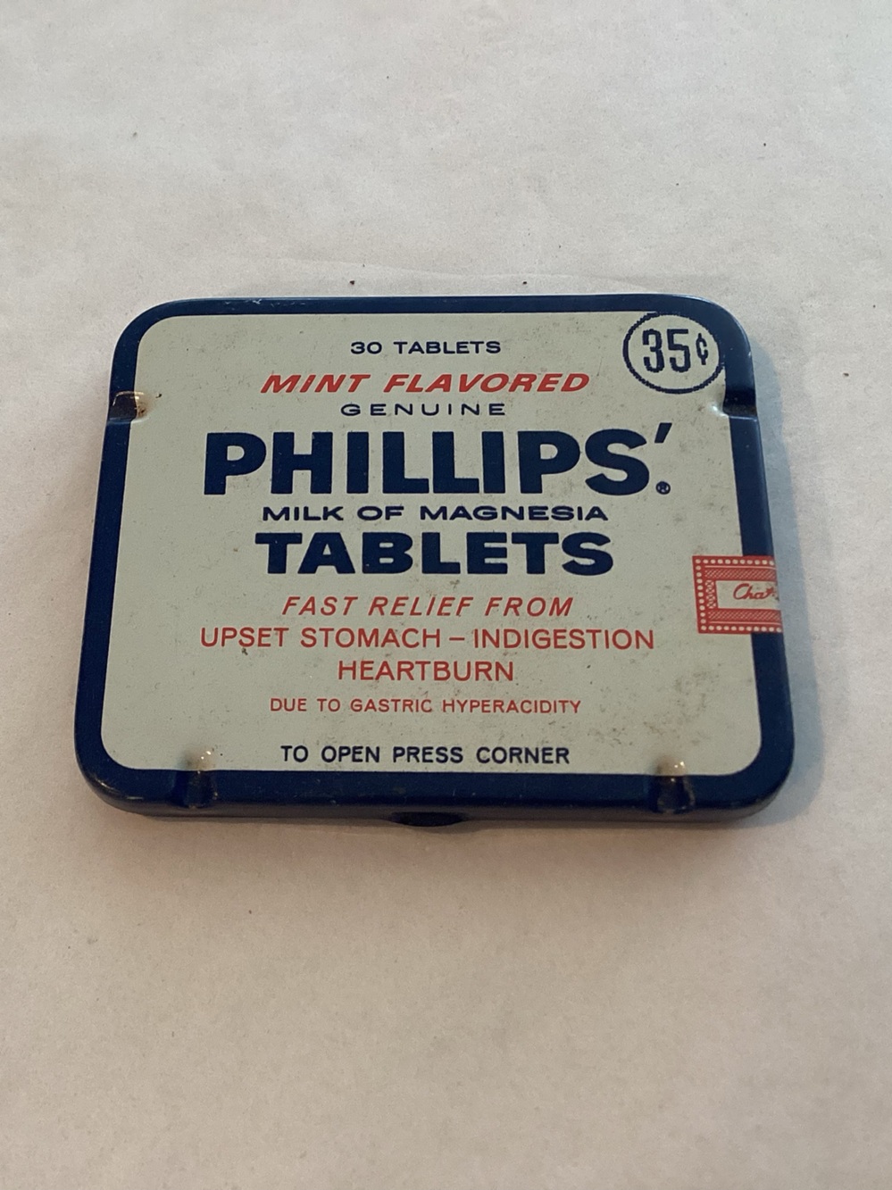 Vtg. Mid-Century Phillips Milk of Magnesia Tablets.  Fast relief from upset